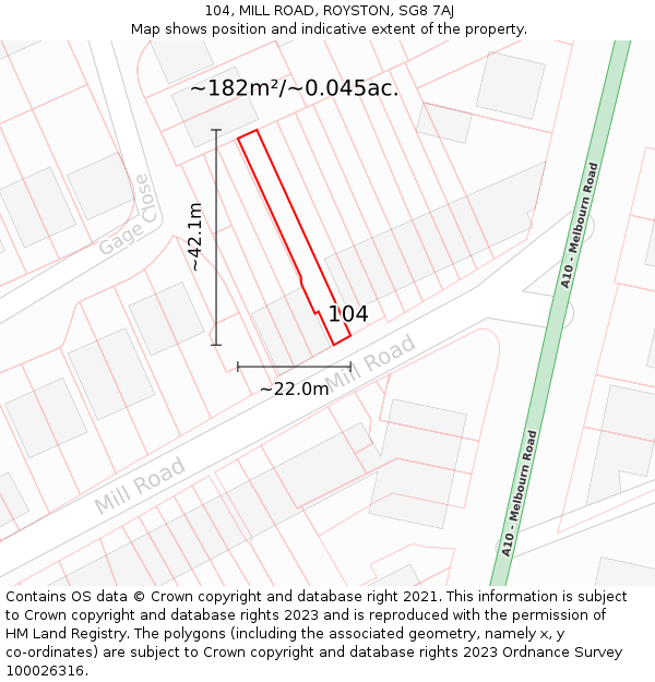 104, MILL ROAD, ROYSTON, SG8 7AJ: Plot and title map
