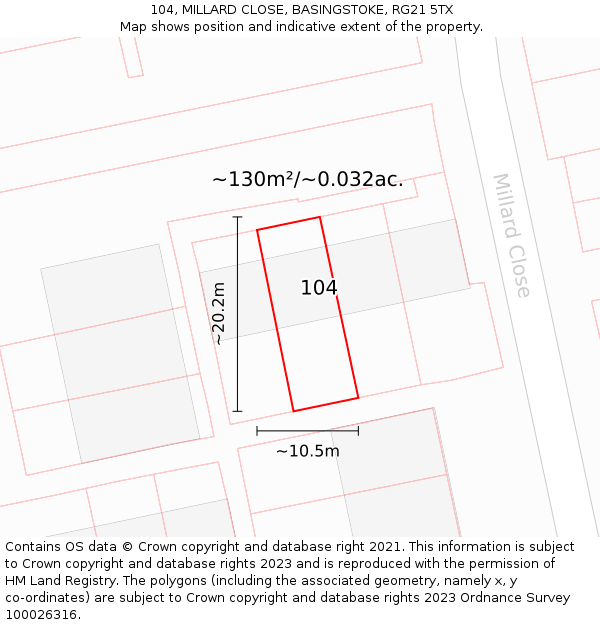 104, MILLARD CLOSE, BASINGSTOKE, RG21 5TX: Plot and title map