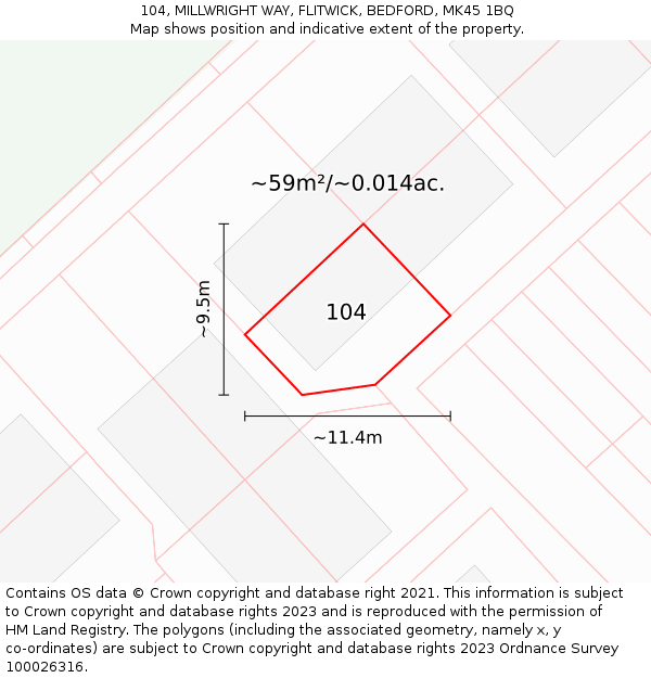 104, MILLWRIGHT WAY, FLITWICK, BEDFORD, MK45 1BQ: Plot and title map