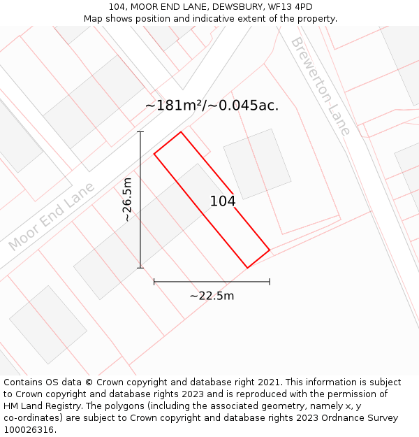 104, MOOR END LANE, DEWSBURY, WF13 4PD: Plot and title map