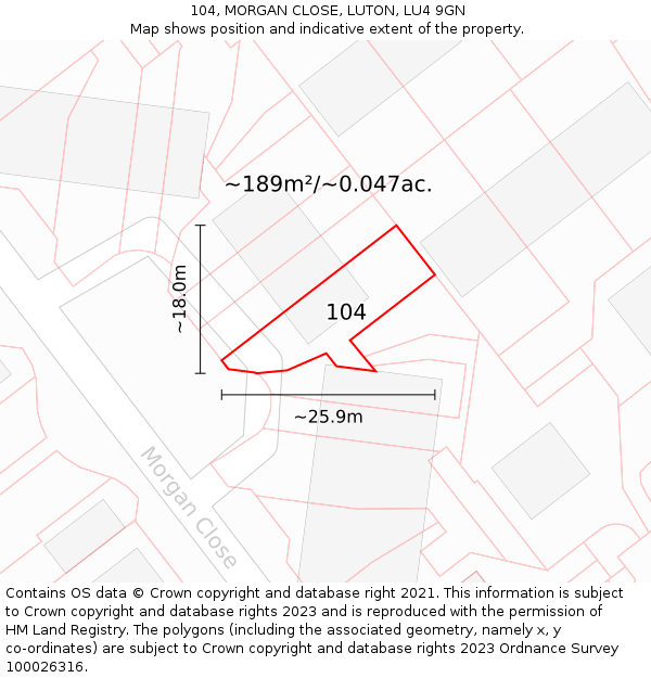 104, MORGAN CLOSE, LUTON, LU4 9GN: Plot and title map
