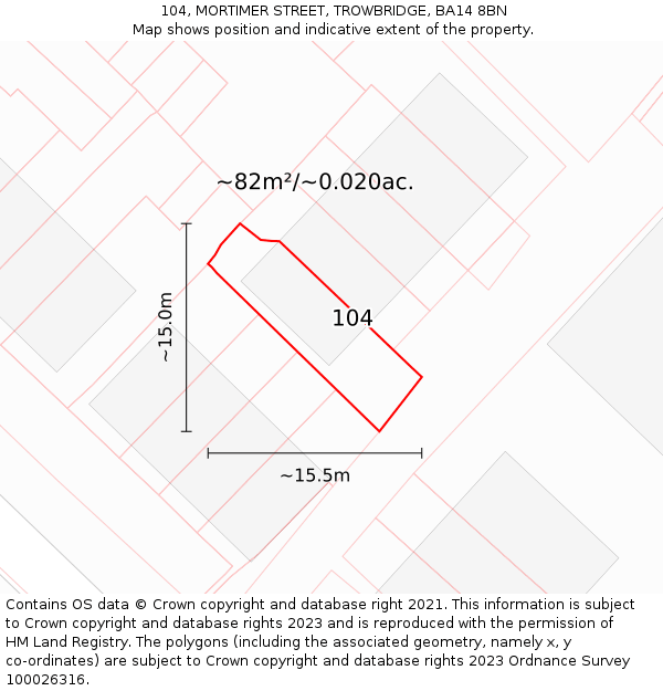 104, MORTIMER STREET, TROWBRIDGE, BA14 8BN: Plot and title map