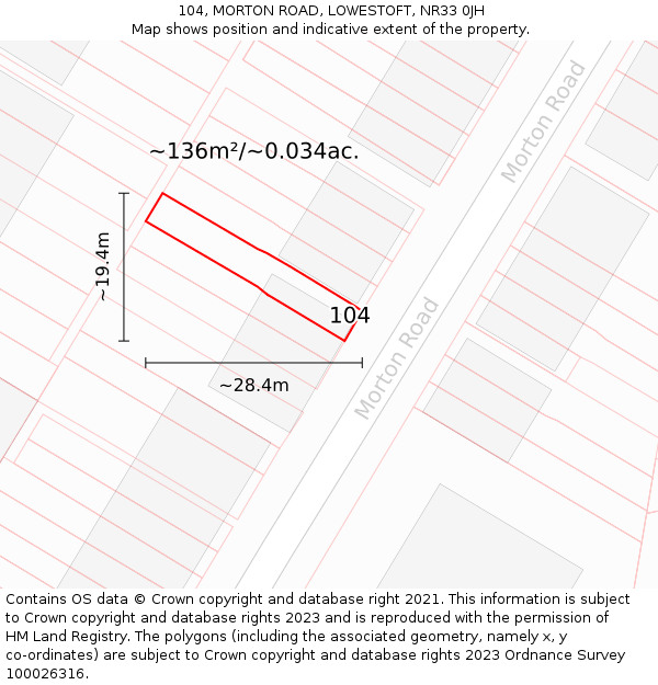 104, MORTON ROAD, LOWESTOFT, NR33 0JH: Plot and title map