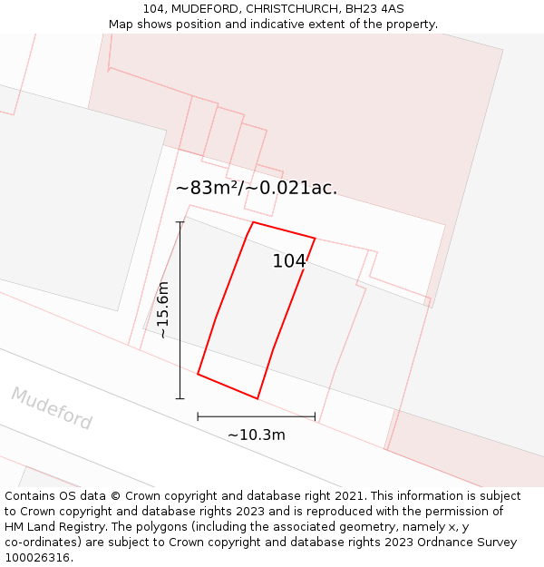 104, MUDEFORD, CHRISTCHURCH, BH23 4AS: Plot and title map
