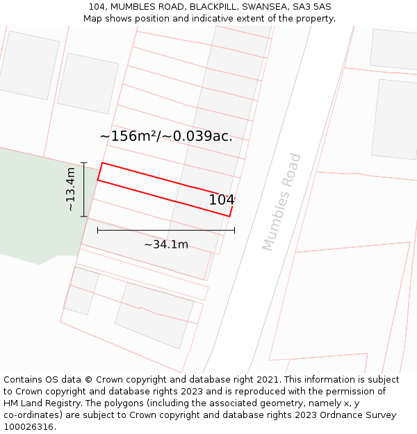 104, MUMBLES ROAD, BLACKPILL, SWANSEA, SA3 5AS: Plot and title map