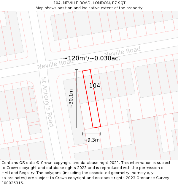 104, NEVILLE ROAD, LONDON, E7 9QT: Plot and title map