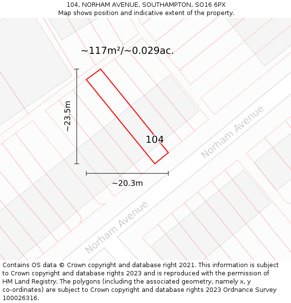 104, NORHAM AVENUE, SOUTHAMPTON, SO16 6PX: Plot and title map