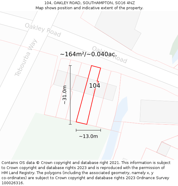 104, OAKLEY ROAD, SOUTHAMPTON, SO16 4NZ: Plot and title map