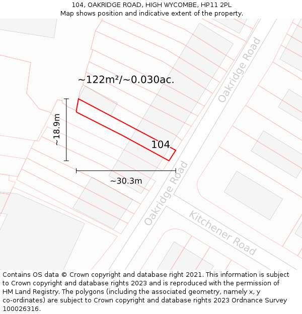 104, OAKRIDGE ROAD, HIGH WYCOMBE, HP11 2PL: Plot and title map