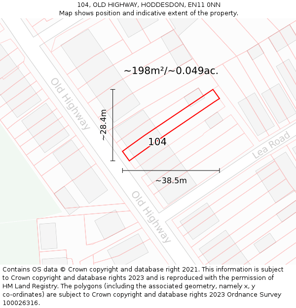 104, OLD HIGHWAY, HODDESDON, EN11 0NN: Plot and title map