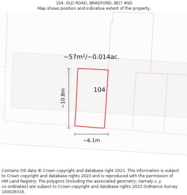 104, OLD ROAD, BRADFORD, BD7 4ND: Plot and title map