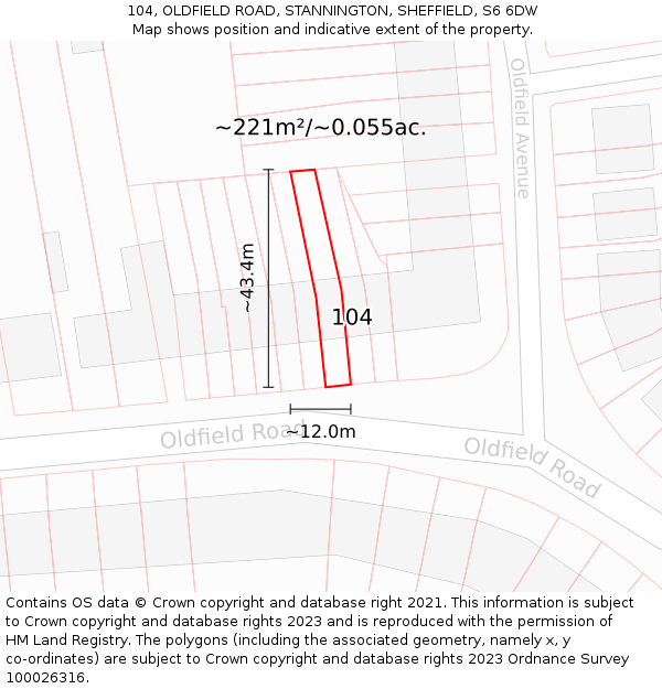 104, OLDFIELD ROAD, STANNINGTON, SHEFFIELD, S6 6DW: Plot and title map