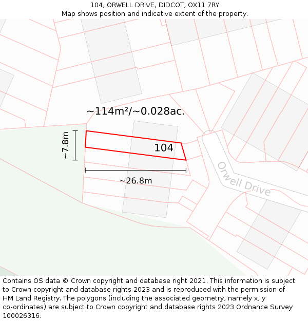 104, ORWELL DRIVE, DIDCOT, OX11 7RY: Plot and title map