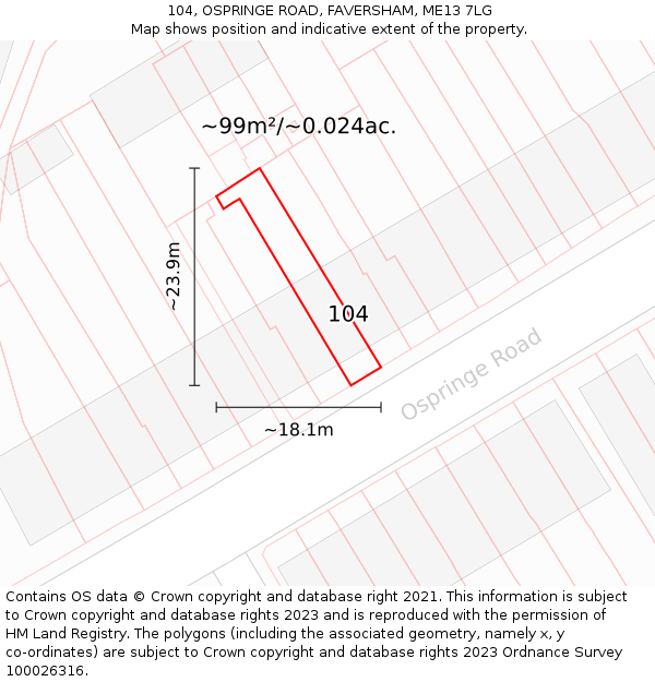 104, OSPRINGE ROAD, FAVERSHAM, ME13 7LG: Plot and title map