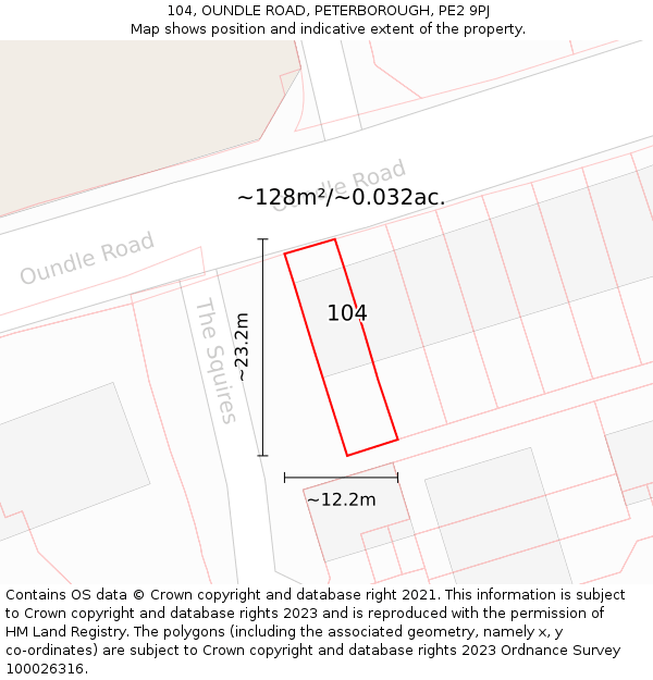 104, OUNDLE ROAD, PETERBOROUGH, PE2 9PJ: Plot and title map