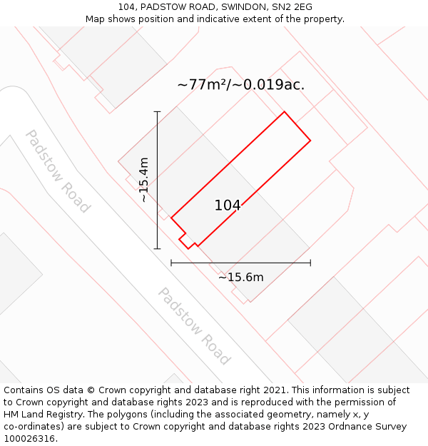 104, PADSTOW ROAD, SWINDON, SN2 2EG: Plot and title map