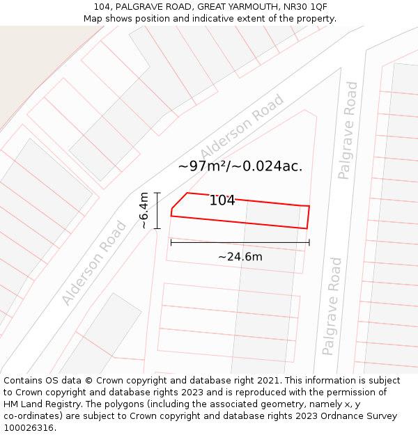 104, PALGRAVE ROAD, GREAT YARMOUTH, NR30 1QF: Plot and title map