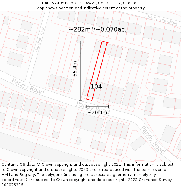 104, PANDY ROAD, BEDWAS, CAERPHILLY, CF83 8EL: Plot and title map