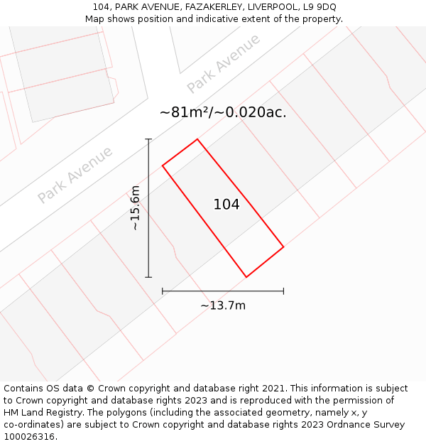 104, PARK AVENUE, FAZAKERLEY, LIVERPOOL, L9 9DQ: Plot and title map
