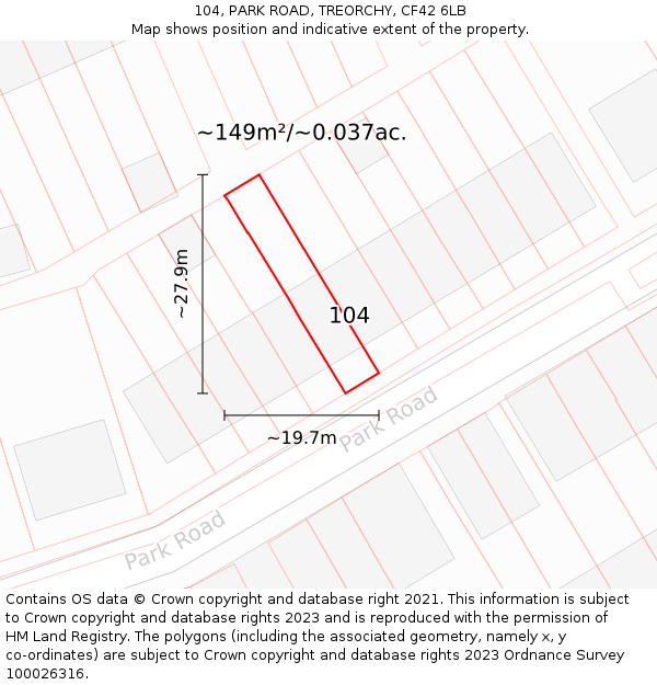 104, PARK ROAD, TREORCHY, CF42 6LB: Plot and title map