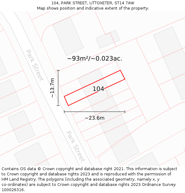 104, PARK STREET, UTTOXETER, ST14 7AW: Plot and title map