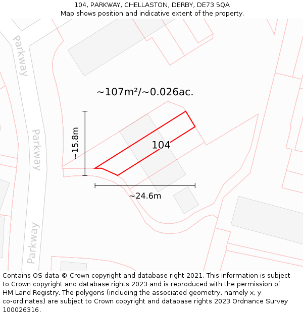 104, PARKWAY, CHELLASTON, DERBY, DE73 5QA: Plot and title map