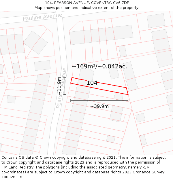 104, PEARSON AVENUE, COVENTRY, CV6 7DF: Plot and title map