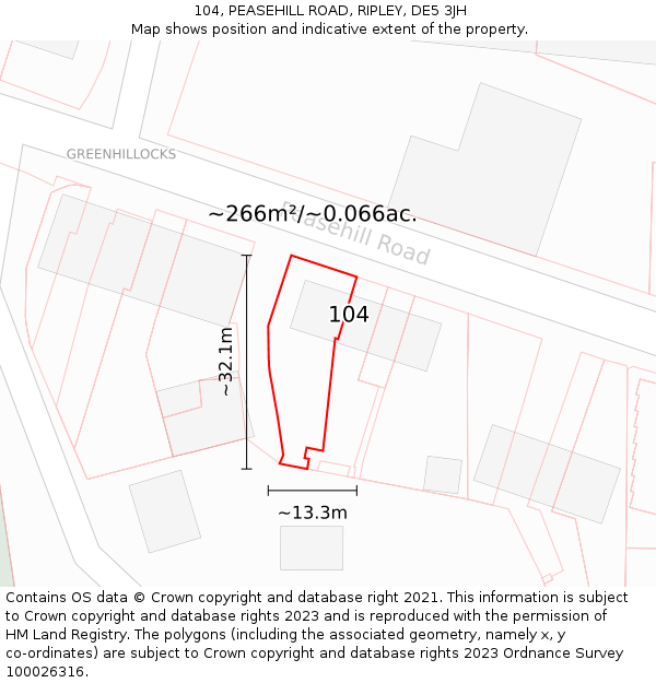 104, PEASEHILL ROAD, RIPLEY, DE5 3JH: Plot and title map
