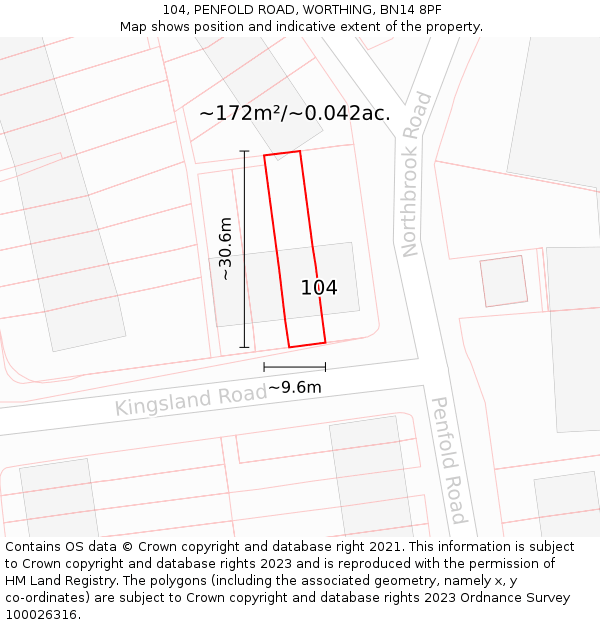 104, PENFOLD ROAD, WORTHING, BN14 8PF: Plot and title map