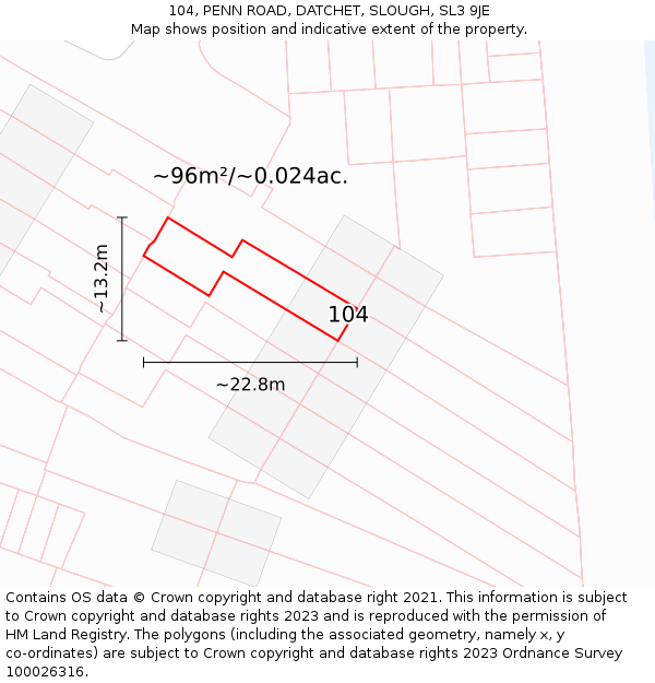 104, PENN ROAD, DATCHET, SLOUGH, SL3 9JE: Plot and title map