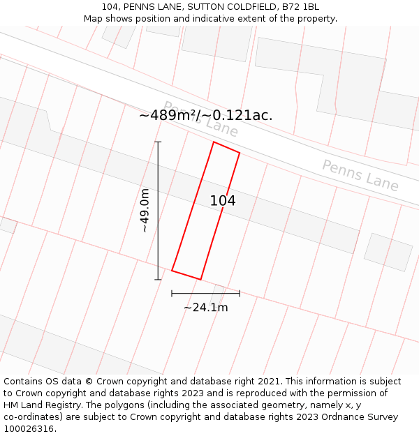 104, PENNS LANE, SUTTON COLDFIELD, B72 1BL: Plot and title map