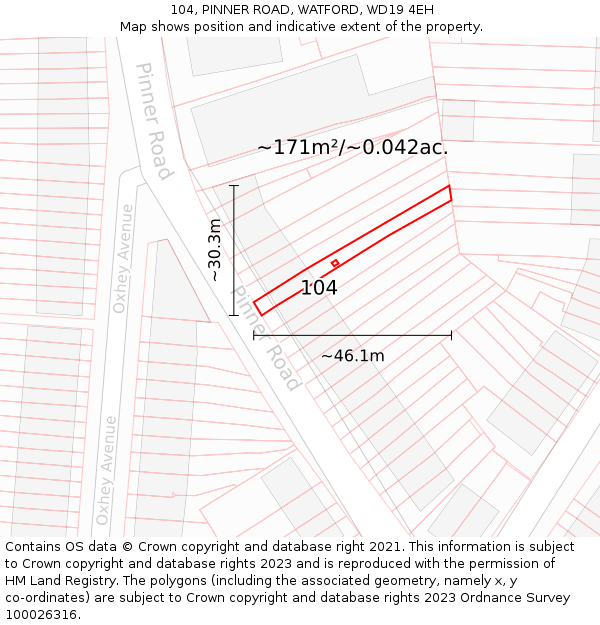 104, PINNER ROAD, WATFORD, WD19 4EH: Plot and title map