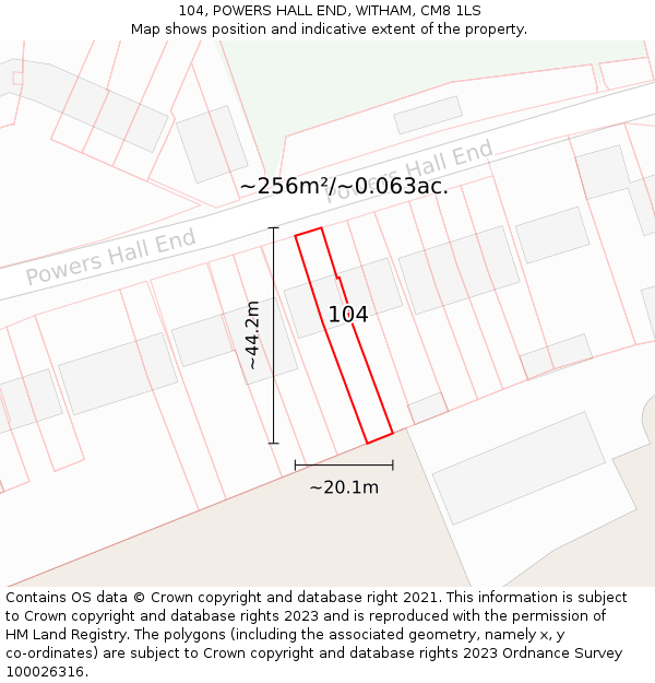 104, POWERS HALL END, WITHAM, CM8 1LS: Plot and title map