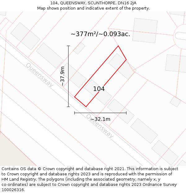 104, QUEENSWAY, SCUNTHORPE, DN16 2JA: Plot and title map