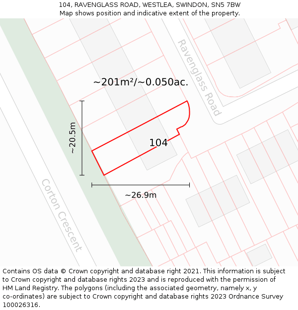 104, RAVENGLASS ROAD, WESTLEA, SWINDON, SN5 7BW: Plot and title map