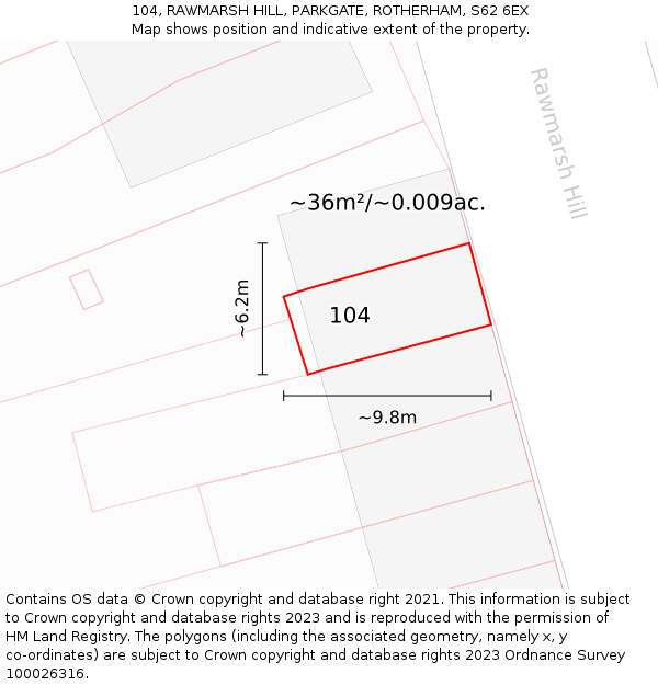 104, RAWMARSH HILL, PARKGATE, ROTHERHAM, S62 6EX: Plot and title map