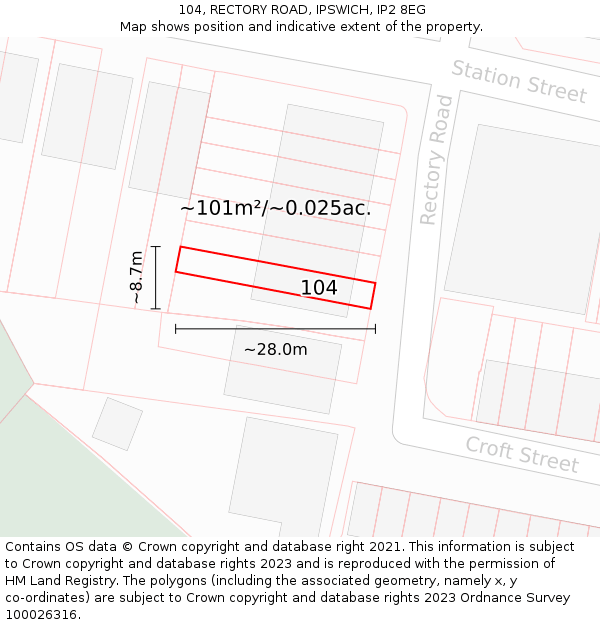 104, RECTORY ROAD, IPSWICH, IP2 8EG: Plot and title map