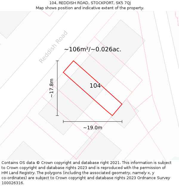 104, REDDISH ROAD, STOCKPORT, SK5 7QJ: Plot and title map