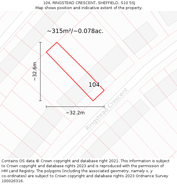 104, RINGSTEAD CRESCENT, SHEFFIELD, S10 5SJ: Plot and title map