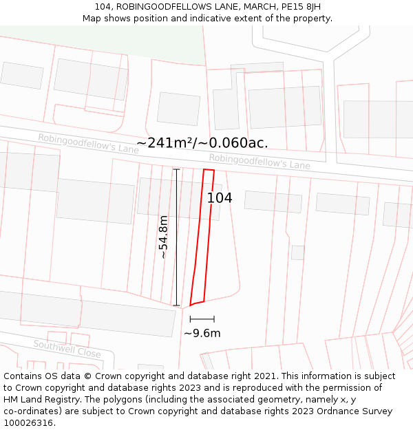 104, ROBINGOODFELLOWS LANE, MARCH, PE15 8JH: Plot and title map
