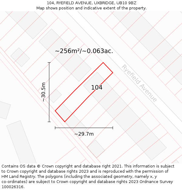 104, RYEFIELD AVENUE, UXBRIDGE, UB10 9BZ: Plot and title map