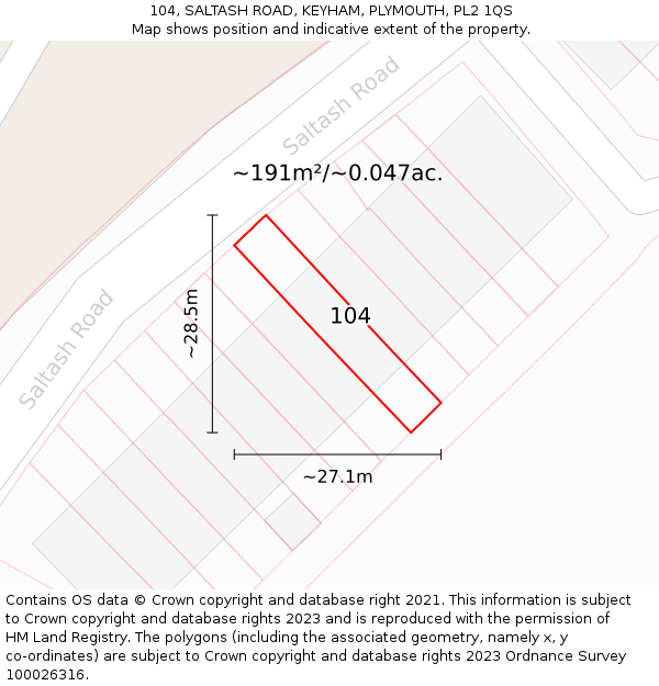 104, SALTASH ROAD, KEYHAM, PLYMOUTH, PL2 1QS: Plot and title map