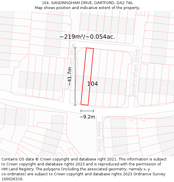 104, SANDRINGHAM DRIVE, DARTFORD, DA2 7WL: Plot and title map