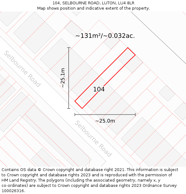 104, SELBOURNE ROAD, LUTON, LU4 8LR: Plot and title map