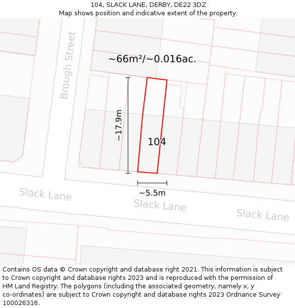 104, SLACK LANE, DERBY, DE22 3DZ: Plot and title map