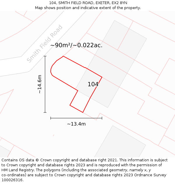 104, SMITH FIELD ROAD, EXETER, EX2 8YN: Plot and title map