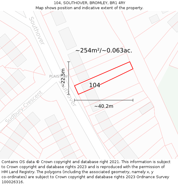 104, SOUTHOVER, BROMLEY, BR1 4RY: Plot and title map