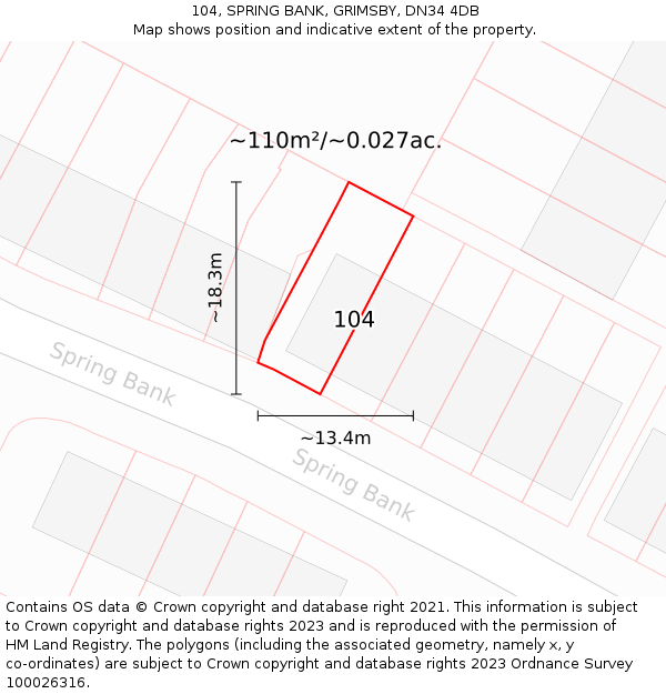 104, SPRING BANK, GRIMSBY, DN34 4DB: Plot and title map
