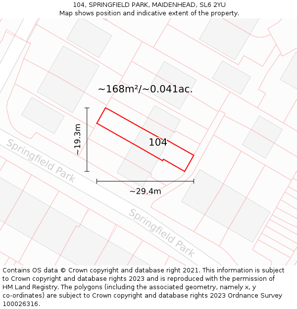 104, SPRINGFIELD PARK, MAIDENHEAD, SL6 2YU: Plot and title map