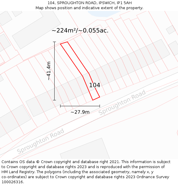 104, SPROUGHTON ROAD, IPSWICH, IP1 5AH: Plot and title map